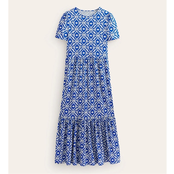 BODEN Emma Tiered T-Shirt Midi Dress in Surf the Web Diamond Wave - Picture 3 of 14
